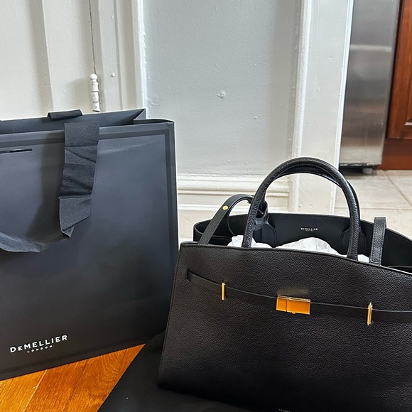 AUTHENTIC full size DeMellier Black Leather Top-Handle Tote with Gold Accents - Picture 16 of 16